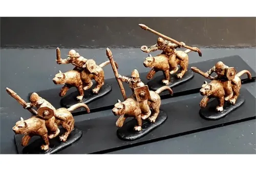 Barbarian Cavalry with Spears & Shields on Mountain Lions (16 figures)