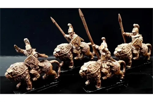 Legian Cavalry with Spears & Shields on Armored Lions (16 figures)