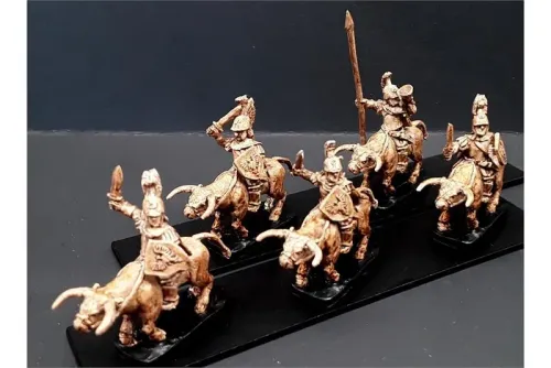 Legian Cavalry with Swords & Shields on Unarmored Bulls (16 figures)